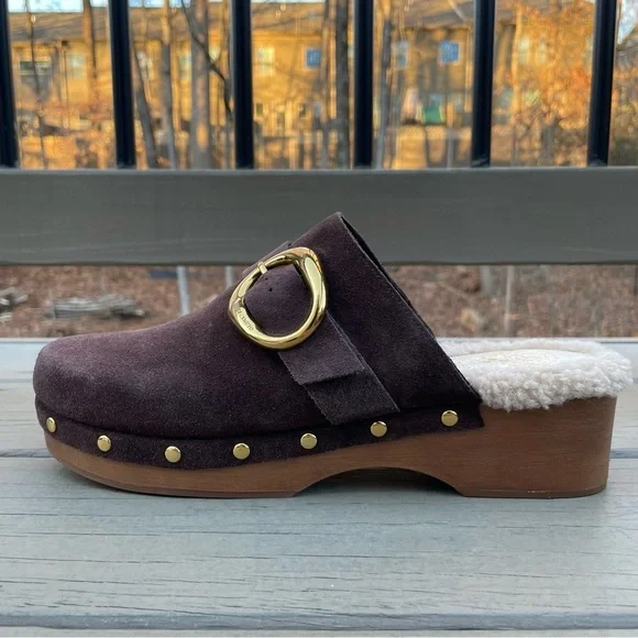 NWOB Vince Camuto Canzenee Sherpa Clogs in Rootbeer Suede size 9 - Picture 10 of 16